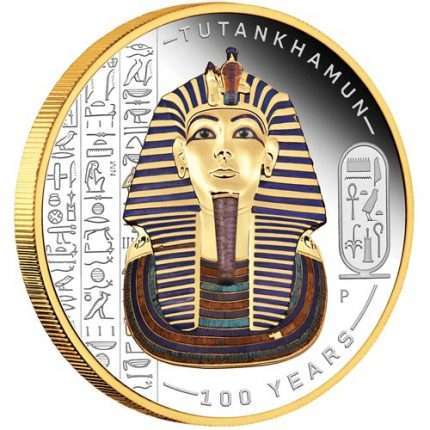 Цветная позолоченная серебряная монета 2$ Тувалу 2022 – Тутанхамон PROOF