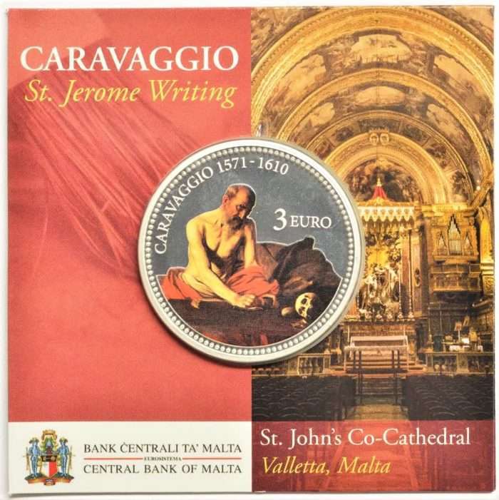 Coincard 3 euro Malta 2022 a colori - 1 Moneta da 3 euro colorata Malta 2022 - San Girolamo scrivente - immagine 3