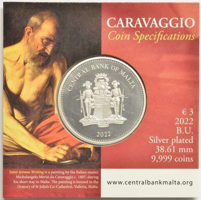 Coincard 3 euro Malta 2022 a colori - 2 Moneta da 3 euro colorata Malta 2022 - San Girolamo scrivente - immagine 4