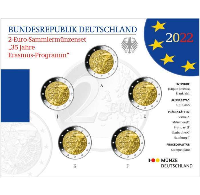 Disposizione 1 2 euro Germania 2022 - 35° anniversario del programma Erasmus (ADGFJ) BU - immagine 1