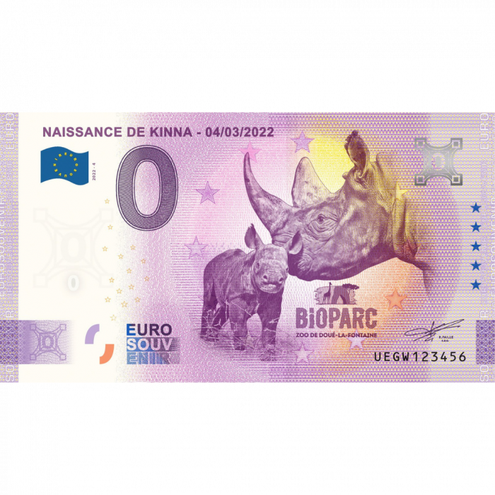 0 euros Francia 2022 - Nacimiento del rinoceronte negro - Imagen 1