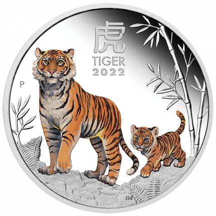 Цветная серебряная монета $1 Австралия 2022 - Год Тигра