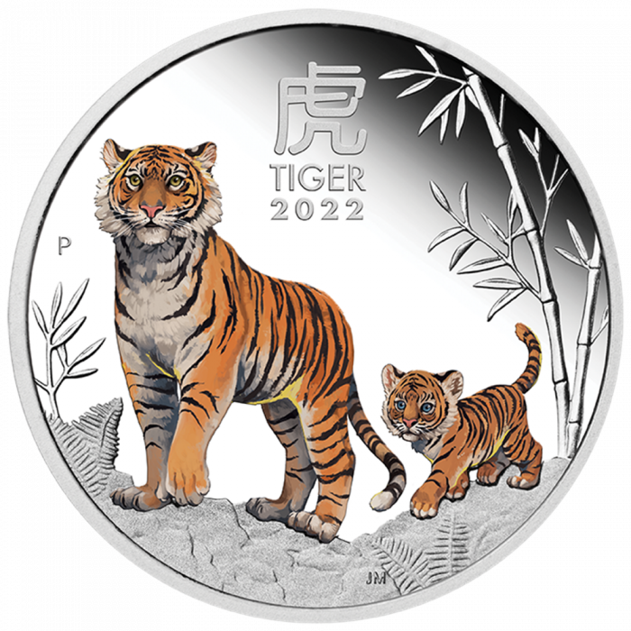 Moneda Plata Color $1 Australia 2022 - Año del Tigre - Imagen 1