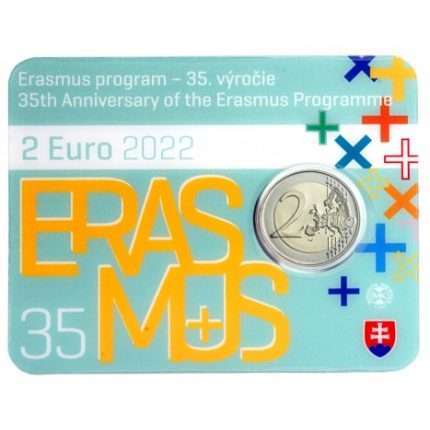 2 евро Словакия 2022 — 35-летие программы Erasmus BU в карточке