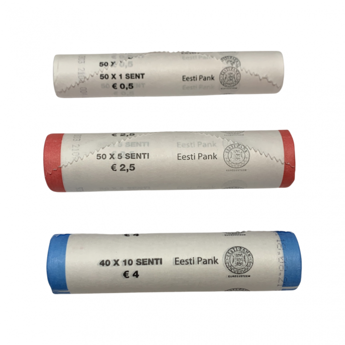 Estonia euro serie 2022 en rollos - 1 céntimo, 5 céntimos y 10 céntimos UNC - Imagen 2