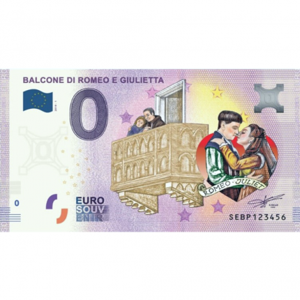 Billete de 0 euros color Italia 2019 - Balcón de Romeo y Julieta