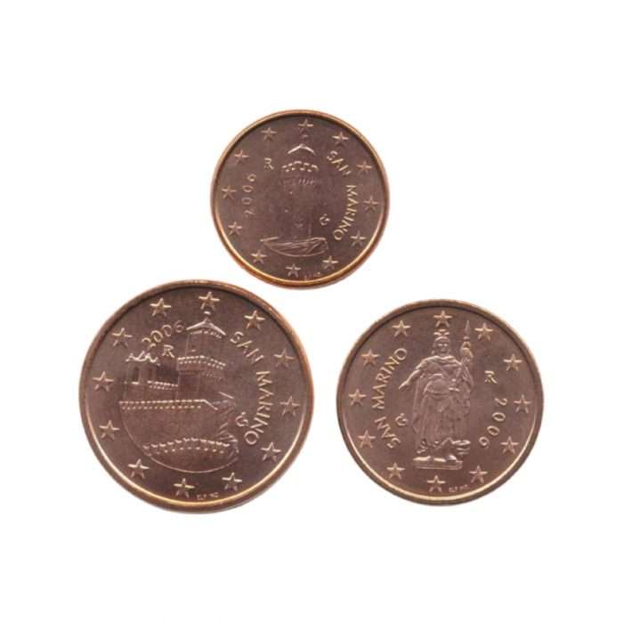 San Marino 1, 2 y 5 centavos 2006 UNC emisión regular - Imagen 1