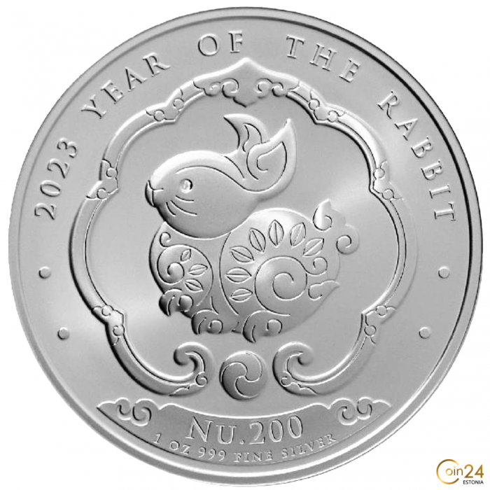 Серебряная монета 200 BTN Бутан 2023 — Год Кролика 2023 — изображение 1