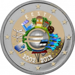 Moneta colorata 2 euro Estonia 2012 - 10 anni di euro in circolazione