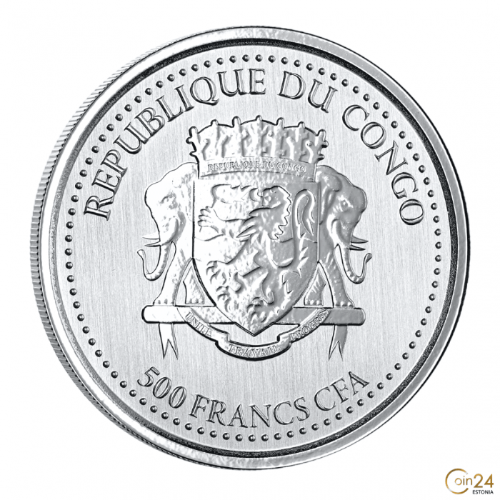 CongoGorilla20221 Moneda de plata 500 Francos Congo 2022 - Gorila de Plata - Imagen 2