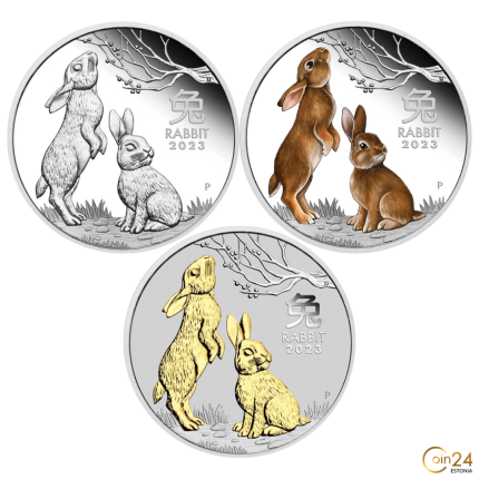 Набор серебряных монет 1 AUD Австралия 2023 - Год кролика PROOF