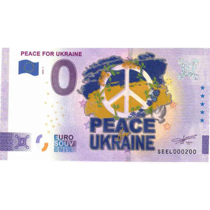 Цветная купюра 0 Евро 2022 — Мир для Украины