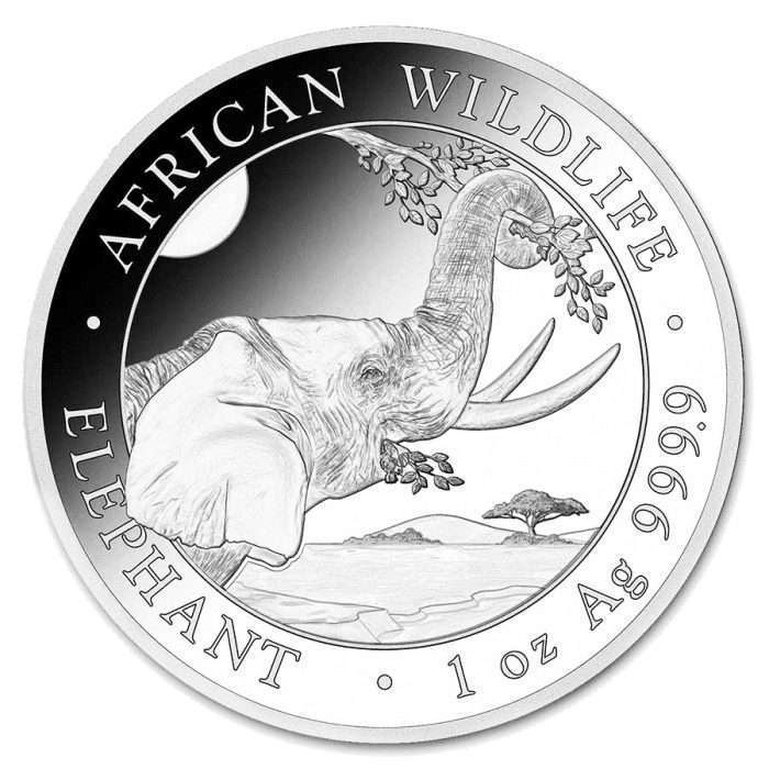 23-silver-elephant-1-1 Серебряная монета Сомали 100 шиллингов 2023 — Сомалийский Слон — изображение 1