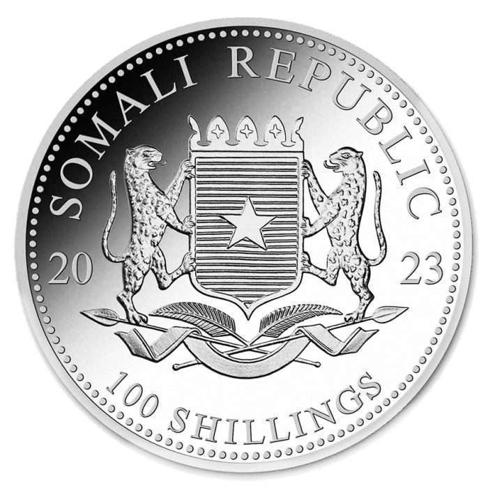 23-silver-elephant-2-2 Серебряная монета Сомали 100 шиллингов 2023 — Сомалийский Слон — изображение 2
