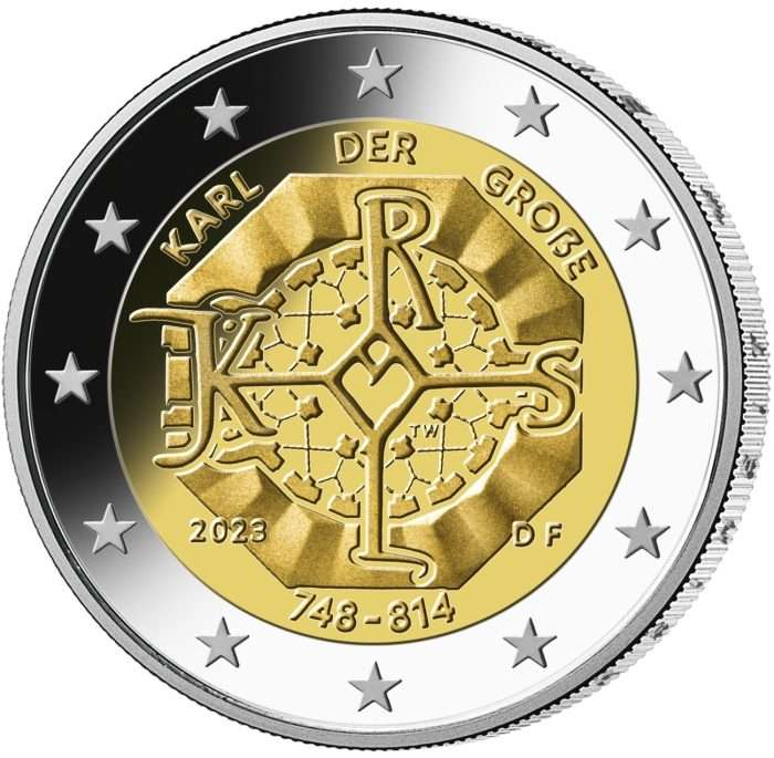 EUR03.BU_.2023.F.2.E.2-2-euro-Germany-2023-F-BU-Charles-The-Great-Charlemagne-Obverse-zoom 2 euro Germany 2023 - 1275th anniversary of the birth of Charlemagne (ADFGJ) - Image 2