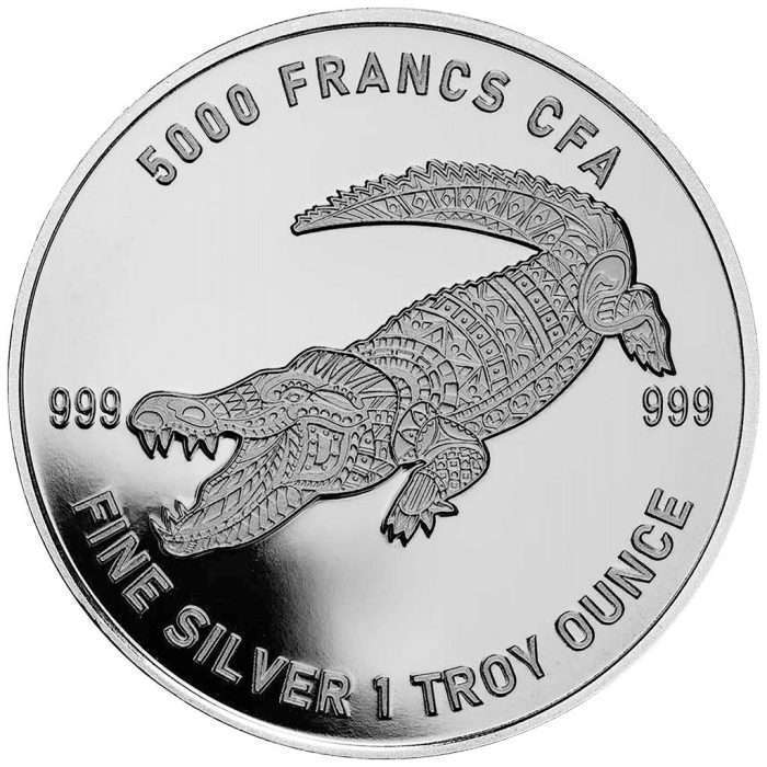 chad2022crocodile Moneda de plata 5000 francos República del Chad 2022 - Mandala: Cocodrilo - Imagen 1