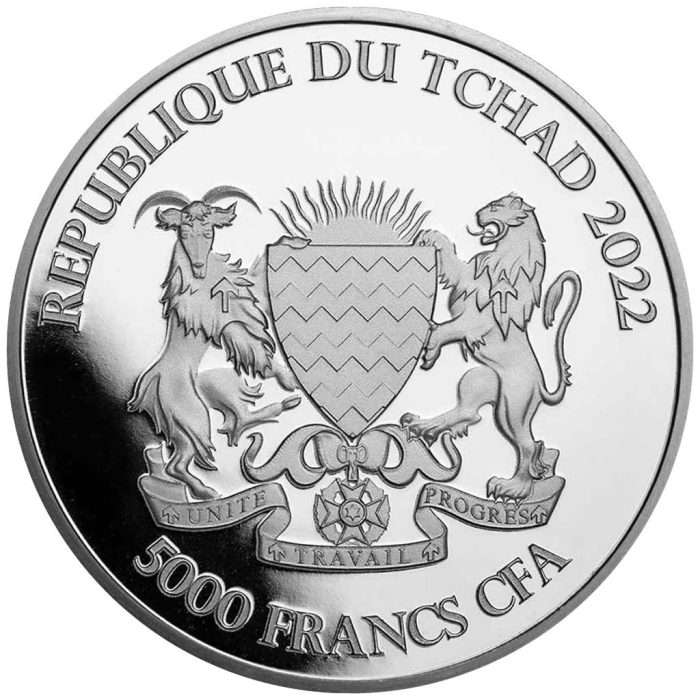 chad2022crocodile2 Moneda de plata 5000 francos República del Chad 2022 - Mandala: Cocodrilo - Imagen 2