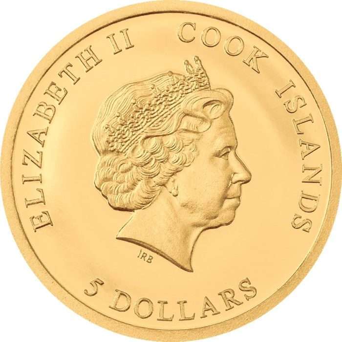 Moneda de Oro 5$ Islas Cook 2022 – En memoria de la Reina Isabel II - Imagen 2