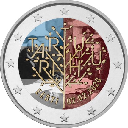 Цветная монета 2 евро Эстония 2020 — 100-летие Тартуского Мирного Договора