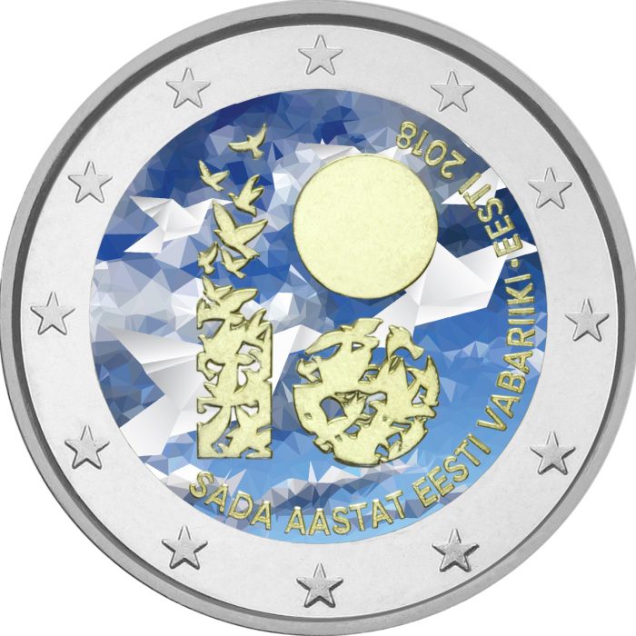 Värillinen 2 euron kolikko Viro 2018 - Viron 100 vuotta (paperilinnut) - Image 1