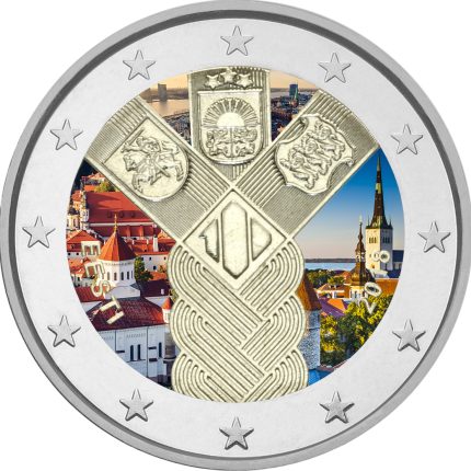 Moneda 2 euro color Estonia 2018 – 100 aniversario de los Estados Bálticos (Tallinn-Riga-Vilnius)