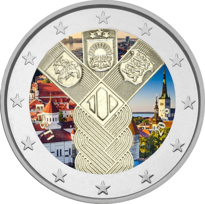 Moneda 2 euro color Estonia 2018 – 100 aniversario de los Estados Bálticos (Tallinn-Riga-Vilnius) - Imagen 1
