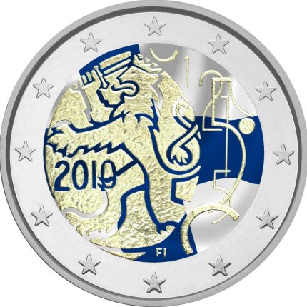 Цветная монета 2 евро Финляндия 2010 - 150-летие со дня образования национальной валюты финской марки