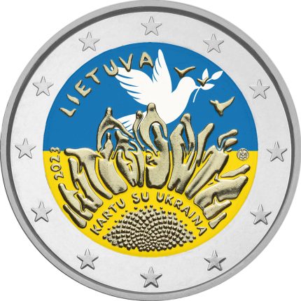 Цветная монета 2 евро Литва 2023 - Вместе с Украиной