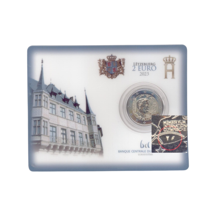 2 eurot Luksemburg 2023 – suurhertsog Henry, Rahvusvahelise Olümpiakomitee liige BU mündikaardil - Image 1