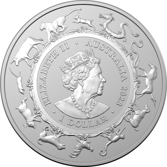 Moneta d'argento 1 dollaro Australia 2023 – Anno del Coniglio (Royal Australian Mint) - immagine 2