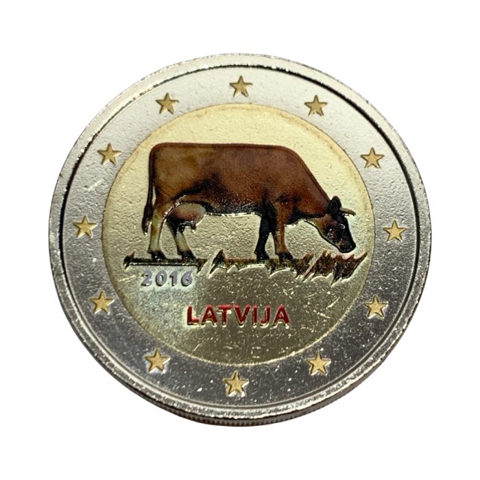 Coloured LV16 Värviline münt 2 eurot Läti 2016 - Lehm - Image 1