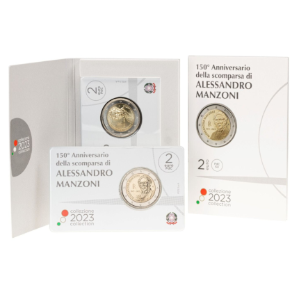 2 euro Italia 2023 - 150° anniversario della morte dello scrittore Alessandro Manzoni in una card