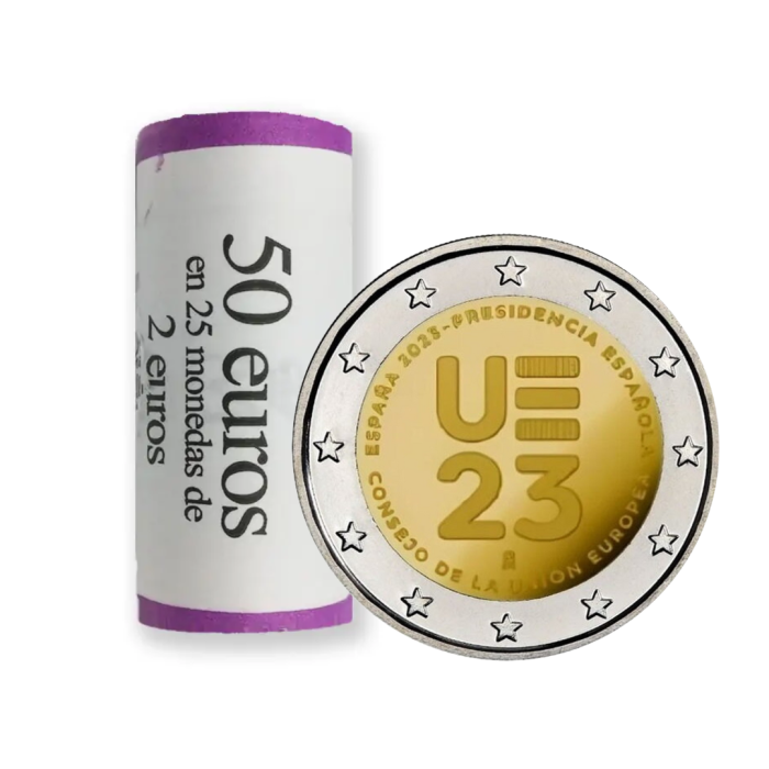 spainroll23 Rollo 2 euros España 2023 - Presidencia del país en el Consejo de la Unión Europea - Imagen 1
