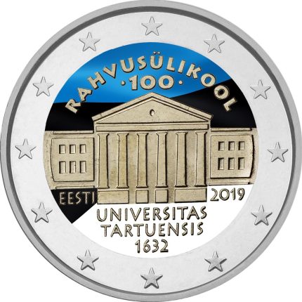 Цветная монета 2 евро Эстония 2019 - Тартуский университет (флаг)