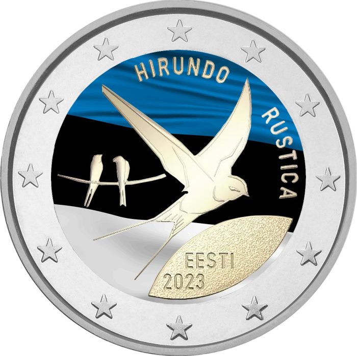 Värillinen 2 euron kolikko Viro 2023 - Pääskys (lippu) - Image 1