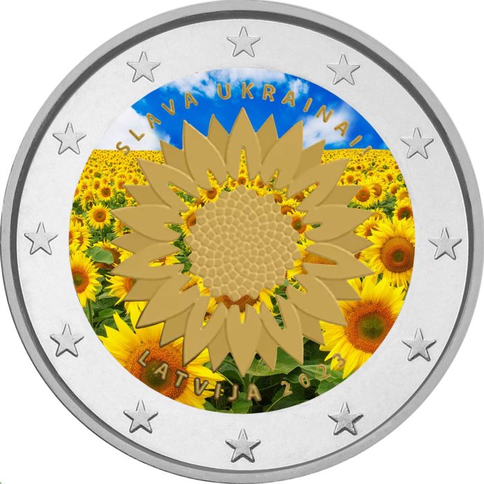 190623-6 Moneda 2 euro color Letonia 2023 - Girasol (paisaje) - Imagen 1