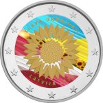 Moneda 2 euro color Letonia 2023 - Girasol (dos banderas)