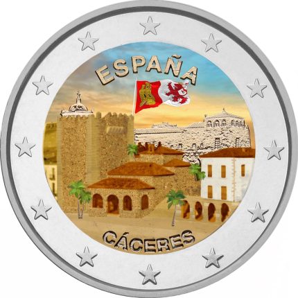 Moneda 2 euro color España 2023 – Ciudad Vieja de Cáceres