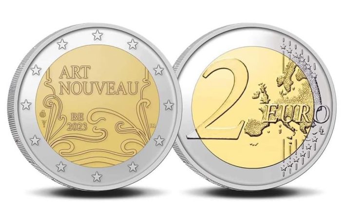 2 euros Bélgica 2023 - Art Nouveau en caja PROOF - Imagen 2