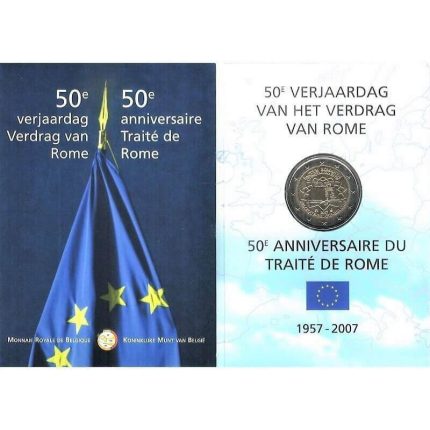 2 euro Belgium 2007 - 50th anniversary of the signing of the Treaty of Rome BU in a card