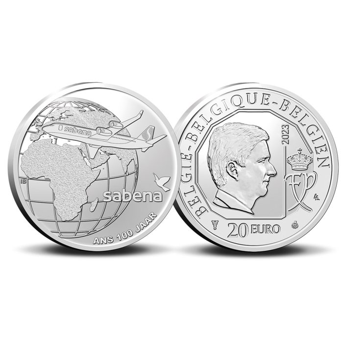0116020_main_or_4.jpg 20 euron hopeakolikko Belgia 2023 - lentoyhtiö "Sabena" 100 vuotta - Image 2