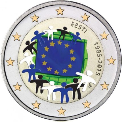 Moneda 2 euro color Estonia 2015 – 30 Aniversario de la Bandera de la Unión Europea
