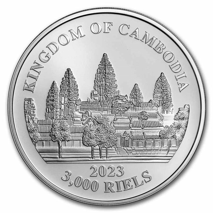 Moneda de plata 3.000 riel Camboya 2023 – Tigres perdidos de Camboya - Imagen 2