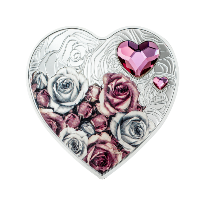 Moneta d'argento da $ 5 Isole Cook 2024 - Cuori d'argento: Rose - immagine 1
