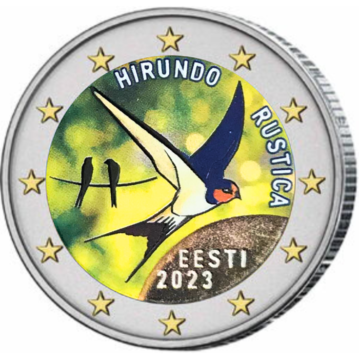 Moneda de 2 euros de color Estonia 2023 – Golondrina (verde) - Imagen 1