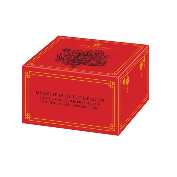 Moneda de oro de 25 libras del Reino Unido 2024 – Año del Dragón 1/4 oz Proof - Imagen 4