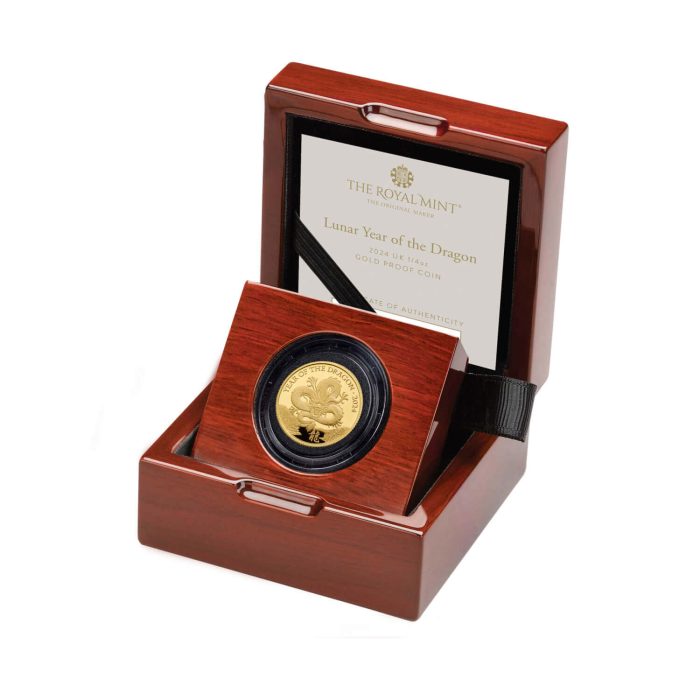 Moneda de oro de 25 libras del Reino Unido 2024 – Año del Dragón 1/4 oz Proof - Imagen 3