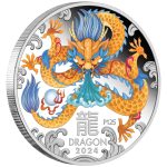 Цветная серебряная монета 1$ Австралия 2024 — Год Дракона 1 oz Proof
