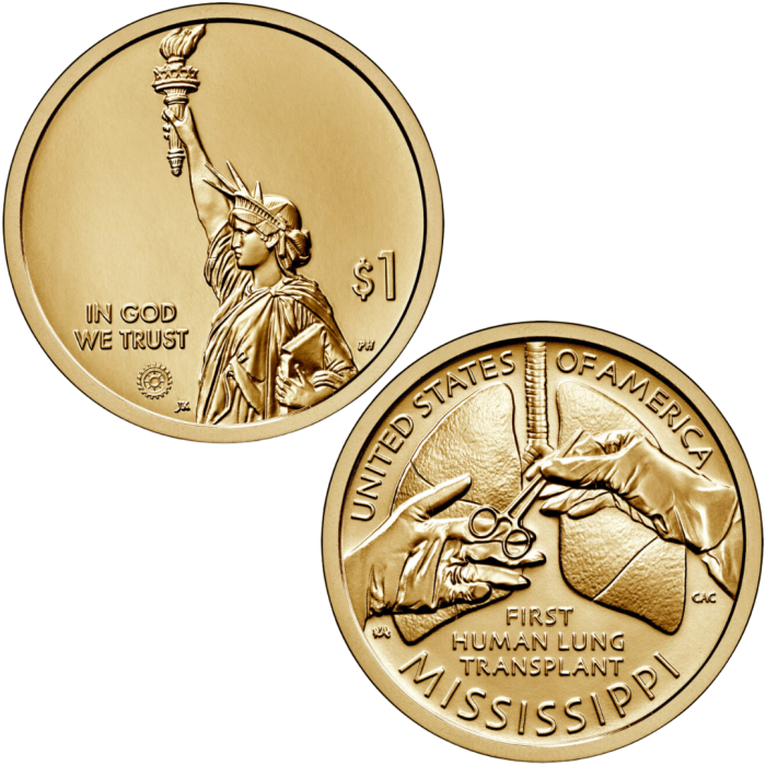 1 USA dollar 2023 Mississippi – Esimene inimese kopsusiirdamine - Image 1
