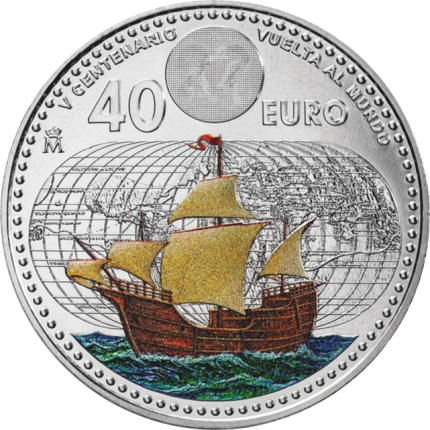 Colored silver coin 40 euro Spain 2022 – 500th anniversary of the first trip around the world